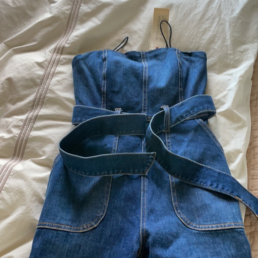Alice and Olivia Strapless Denim Jumpsuit